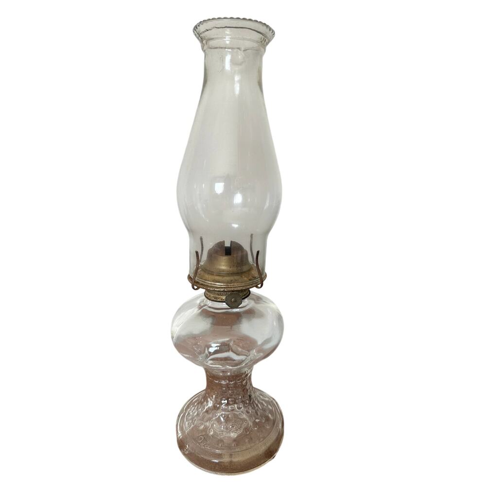 Vintage Clear Glass Kerosene Oil Lamp 16” Tall Hobnail Base